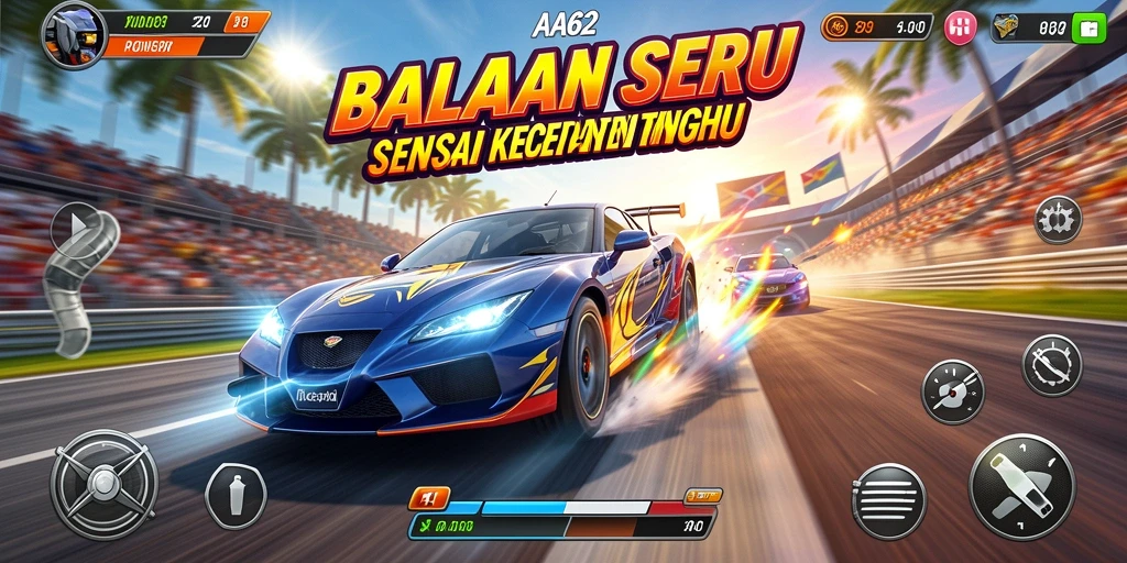 Screenshot gameplay yang menampilkan balapan seru dan grafik memukau di AA62.