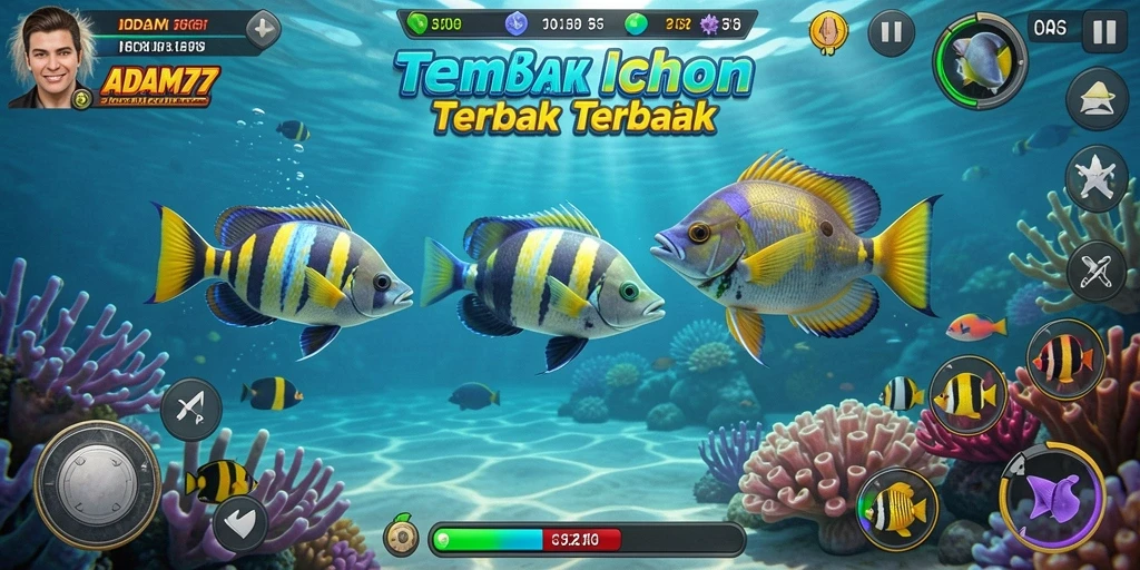 Tampilan gameplay seru di ADAM77 dengan berbagai jenis ikan.