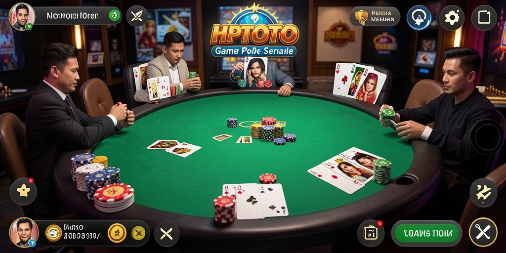 Screenshot utama HPTOTO menampilkan gameplay poker yang seru dan mendebarkan.