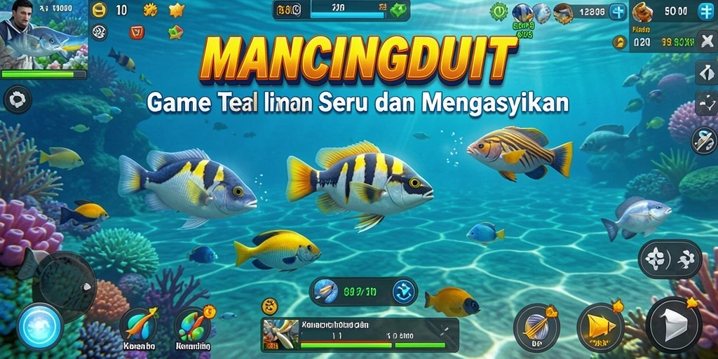 Tampilan gameplay MANCINGDUIT yang seru saat menangkap ikan.
