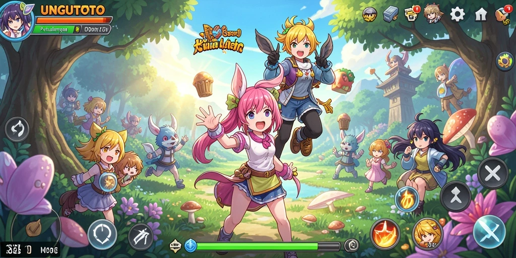 Tangkapan layar gameplay UNGUTOTO yang menunjukkan pertarungan seru antar karakter anime.