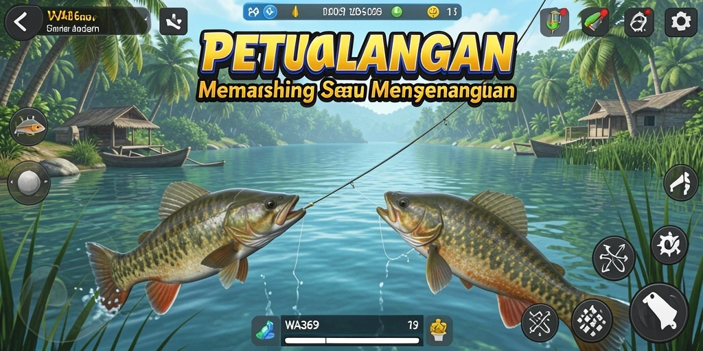 Screenshot gameplay WA369 menunjukkan momen memancing yang mendebarkan.