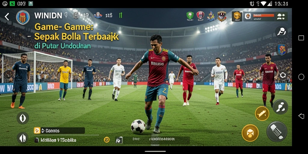 Tampilan gameplay yang penuh aksi dalam permainan sepak bola.